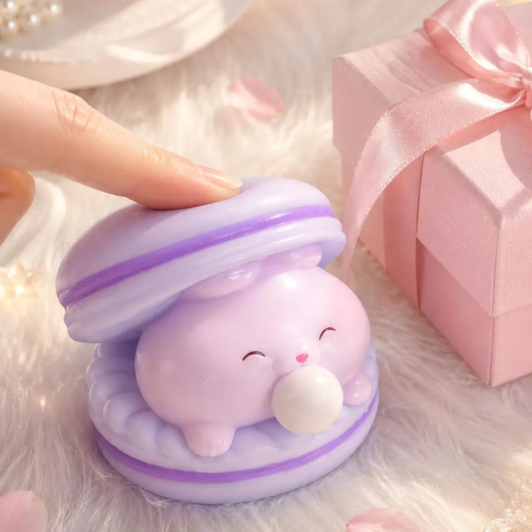 Cartoon Animal Macaron Spit-Bubble Squish Toy, Stress Relief Toy for Kids Ages 3+, Fun Hand Play Toy, Perfect Gift for Holidays