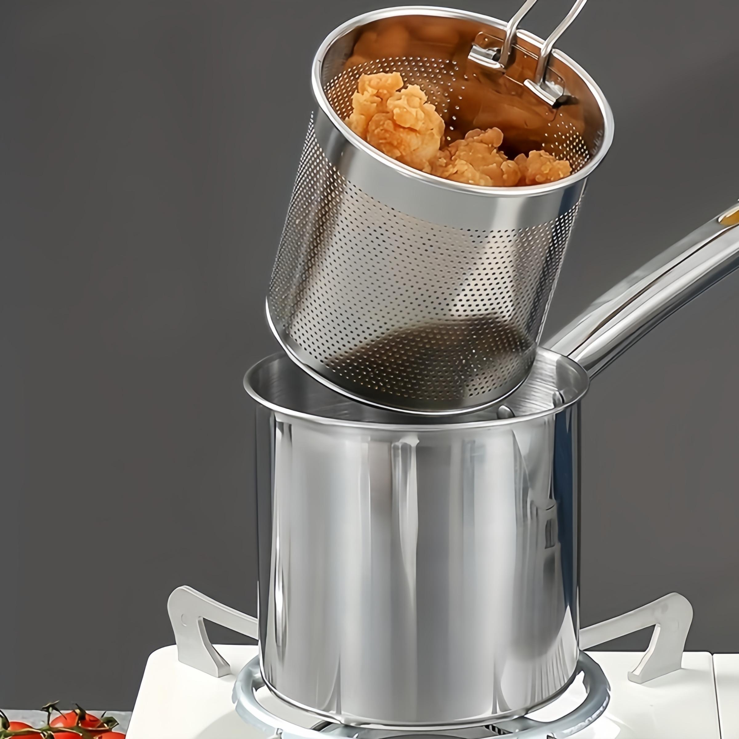 Stainless Steel Deep Frying Pan with Lid, 1 Count Non-stick Deep Fryer with Oil Drip Filter Rack for Fried Chicken