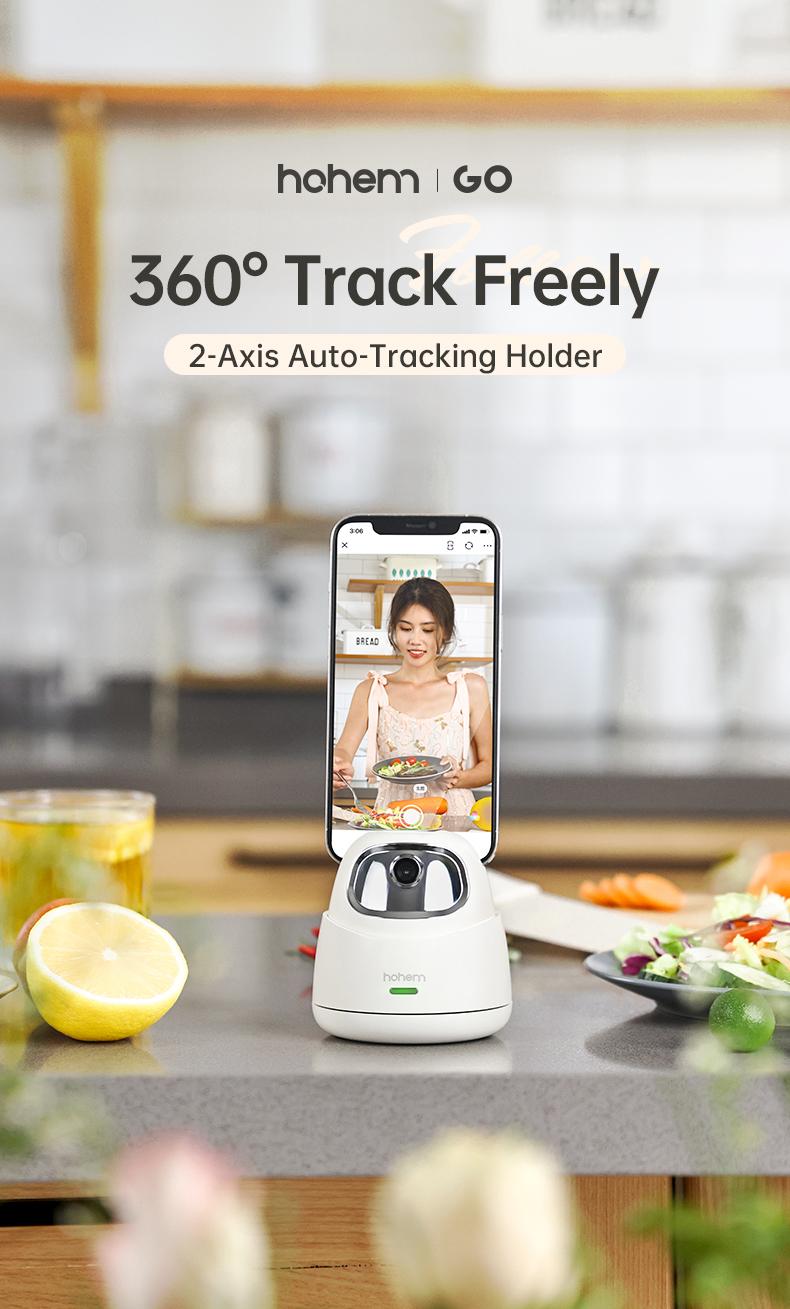 Hohem GO Auto Face Tracking Phone Holder, Auto Face Tracking Tripod for iPad &Tablet,360° and 30° Rotation 2-Axis AI Auto Tracking Tablet & Phone Holder with Gesture Control for Live Streaming Vlog Video Recording, Suitable for Android & iPhone 17 series