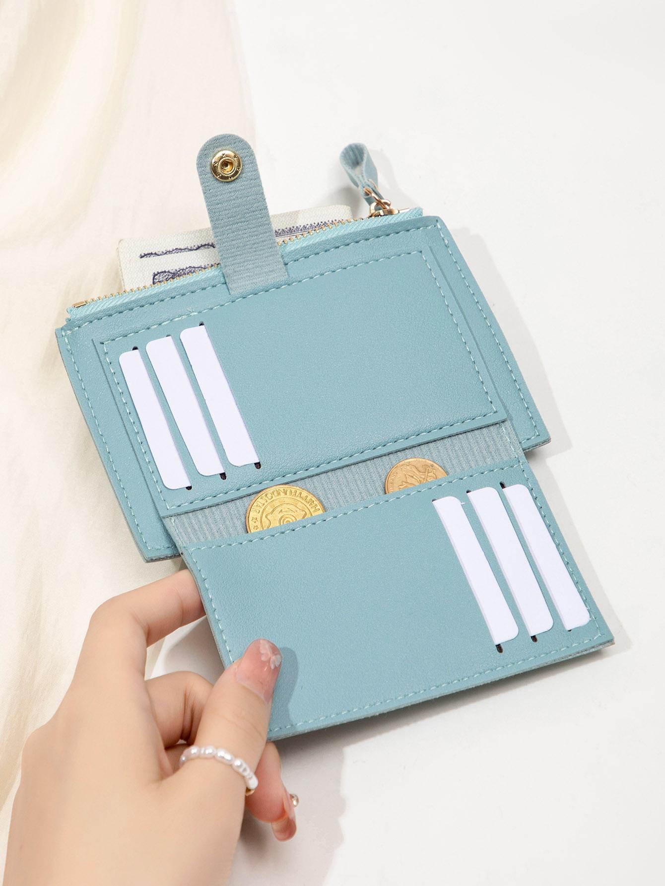 Women's Simple Style Plain Color Zipper Short Wallet, Casual Trendy Versatile High-quality Wallet, Fashionable Wallet for Daily Use, PU Leather Wallet