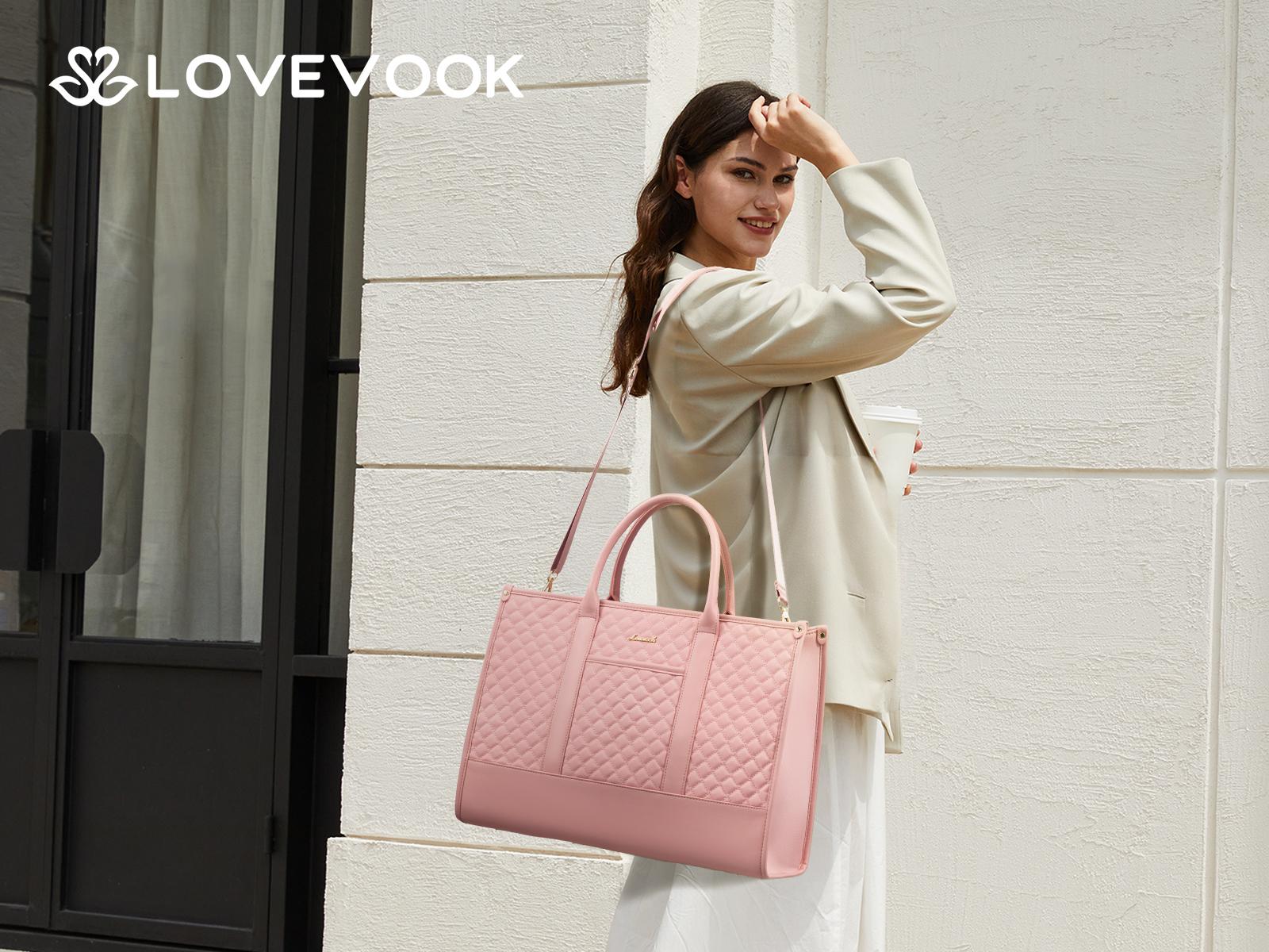 LOVEVOOK Laptop Tote Bags for Women,15.6-17.3 inch Laptop Work Bags with Clutch Purse,Shoulder Bag with Adjustable Straps & 2 Cup Holders, Womens Briefcase for Travel, Teacher, Doctor, Nurse and Chic Woman,SpringStatements