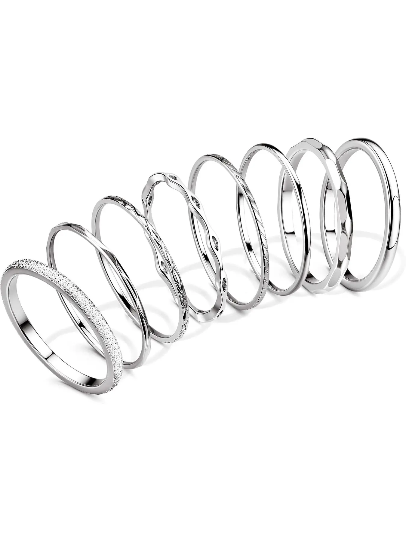 8Pcs Thin Gold Silver Rings Stackable Rings for Women Non Tarnish 1MM 2MM Stainless Steel Ring Minimalist Fashion Dainty Plain Knuckle Thumb Stacking Statement Band Rings Tone Size 6 7 8 9 10 Jewellery