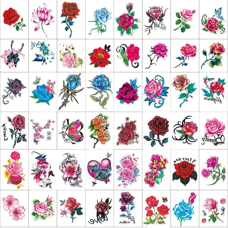 66 Sheets Flowers Temporary Tattoos Stickers, Roses, Butterflies and Multi-Colored Mixed Style Art Temporary Festival Props for Women, Girls or Kids Festival Accessories