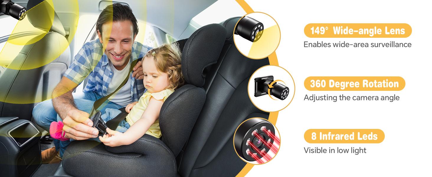 Car Mirror, Car Monitor 4.3'' HD  Display with Night Vision Feature, Rear Facing Seat with Wide Crystal Clear View