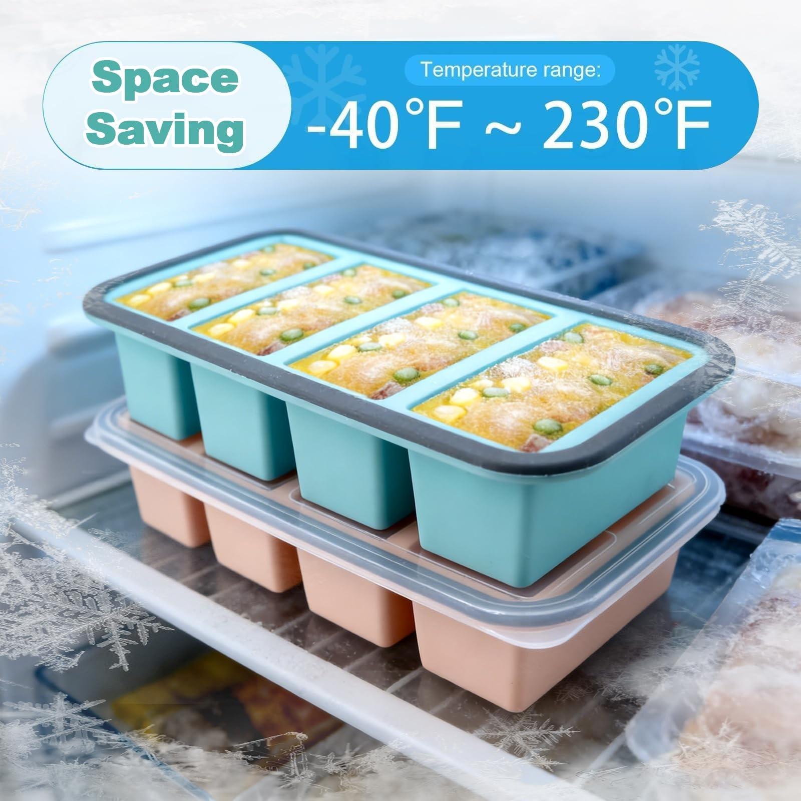 Silicone Freezer Trays with Lid, Souper Cubes 1 Cups Silicone Freezer Molds Ice Cube Tray for Meal Prep & Freezing Soup, Stews, Sauces, Homemade Large Ice Cube, BAP Free