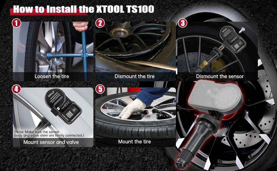 XTOOL TS100 TPMS Sensor(315/433MHz), Programmable Car TPMS Sensor Replacement, Tire Pressure Monitoring System Sensor, Work with XTOOL TP150/IP819TP tire pressure monitor tpms programming tool