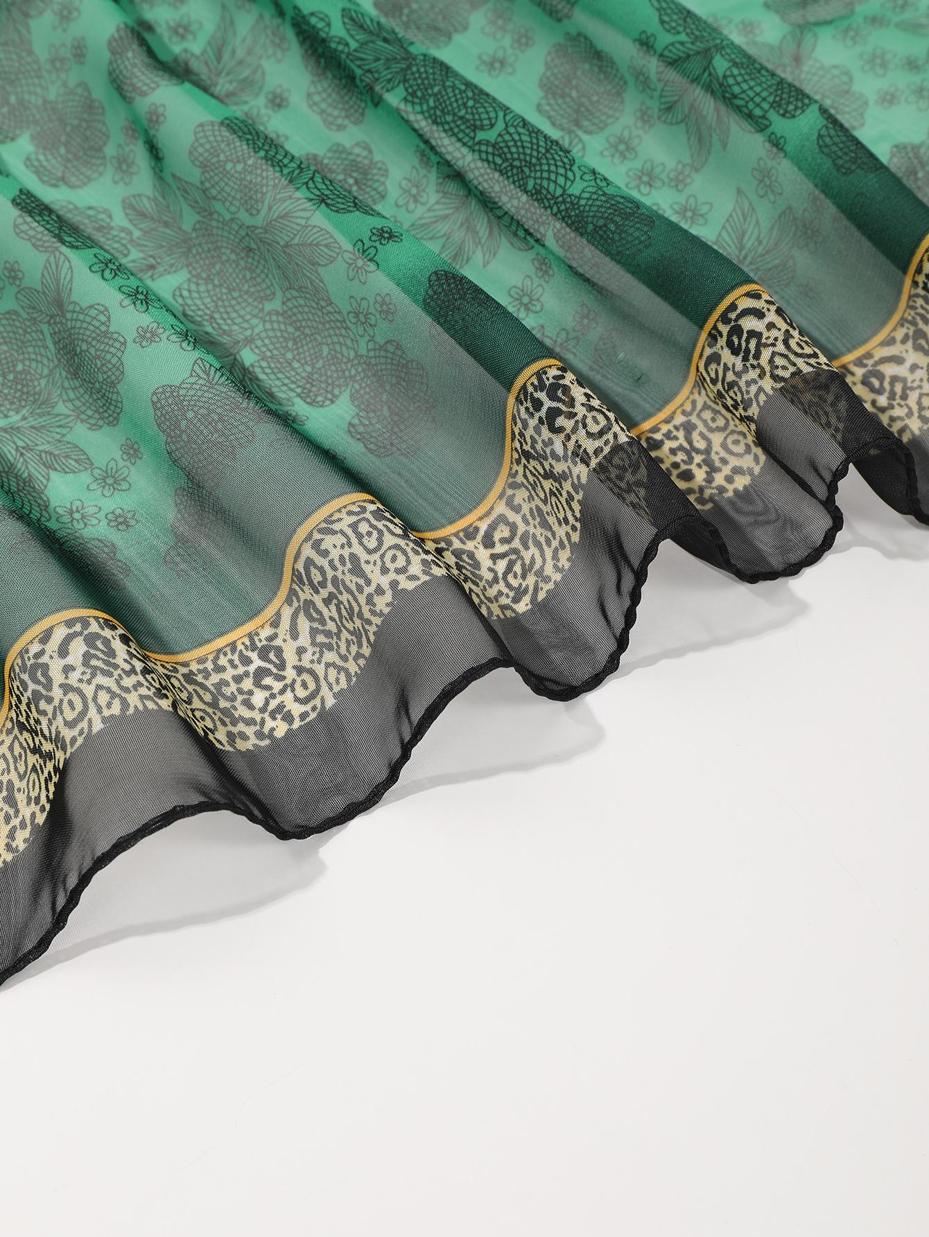 New Leopard Chain Pattern Scarf Shawl, Women's Sun Protection Silk Scarf, Long Wrap Beach Travel Outdoor Accessory, Fashion Headband