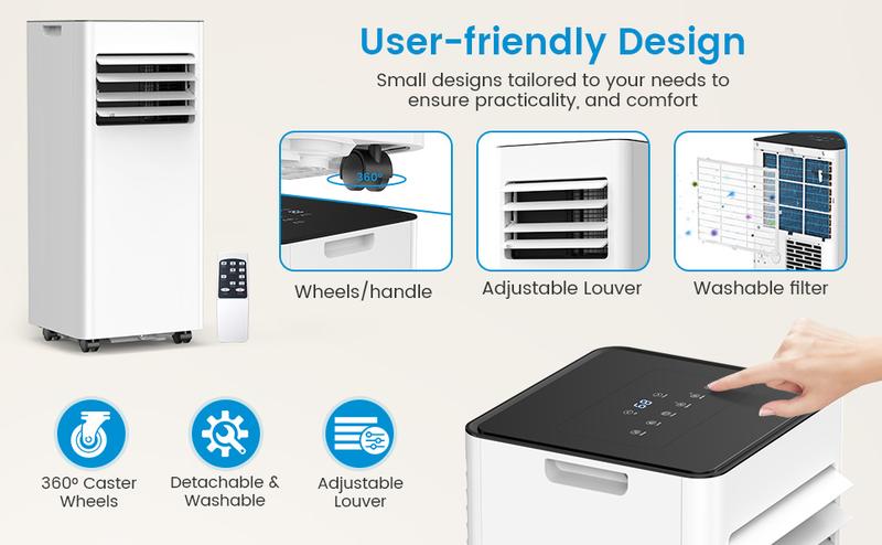 COWSAR 8,000/10,000 BTU Portable Air Conditioners Cool Up to 350/450 Sq.Ft, 4 Modes Portable AC Unit with Remote Control/LED Display/24Hrs Timer/Installation Kits for Home/Office/Dorms, White
