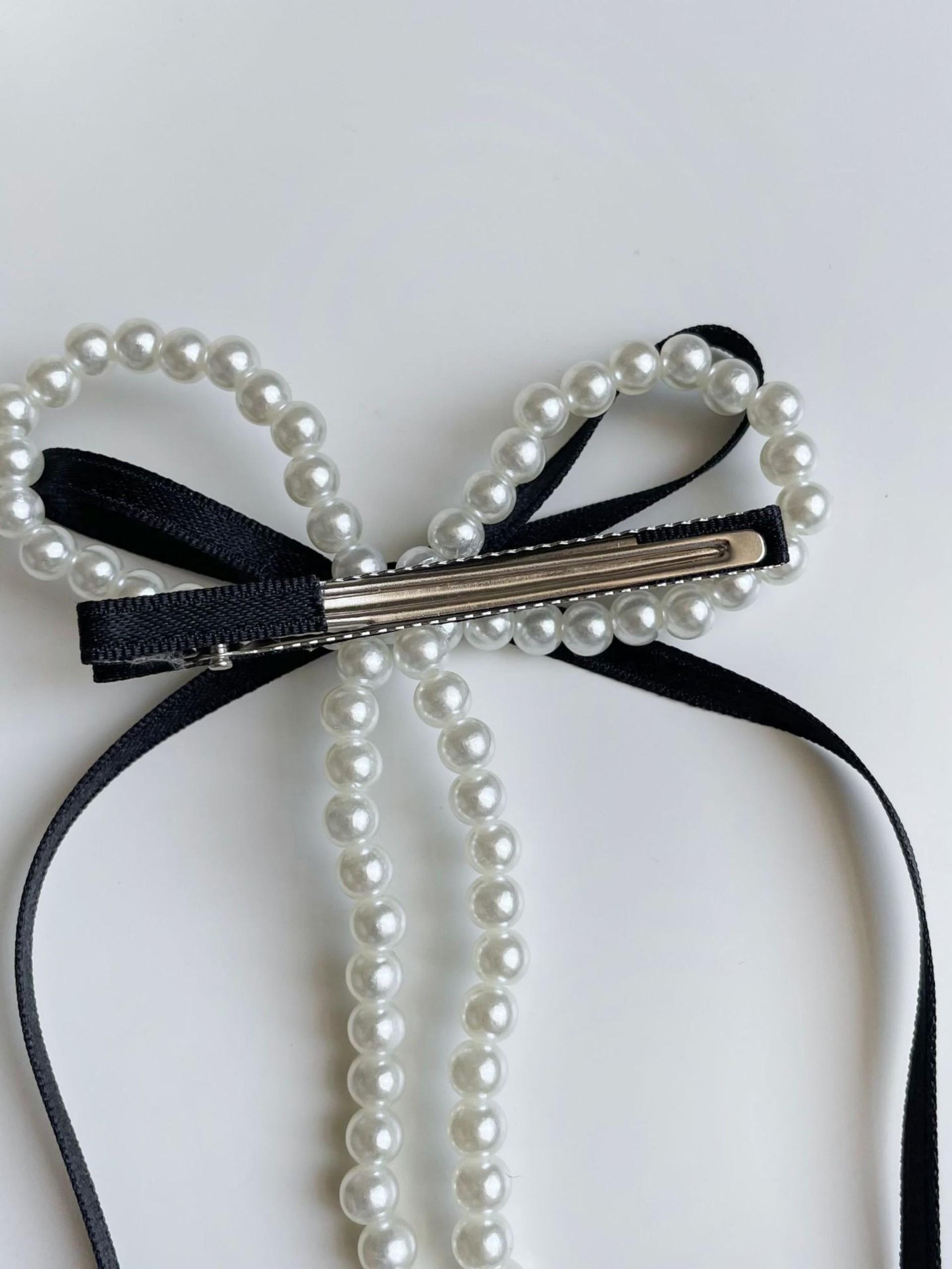 Sweet Forest Style Bow Ribbon Hair Clip, Imitation Pearl Edge, Girl Heart Side Clip, Elegant and Cute New Design Hair Accessory