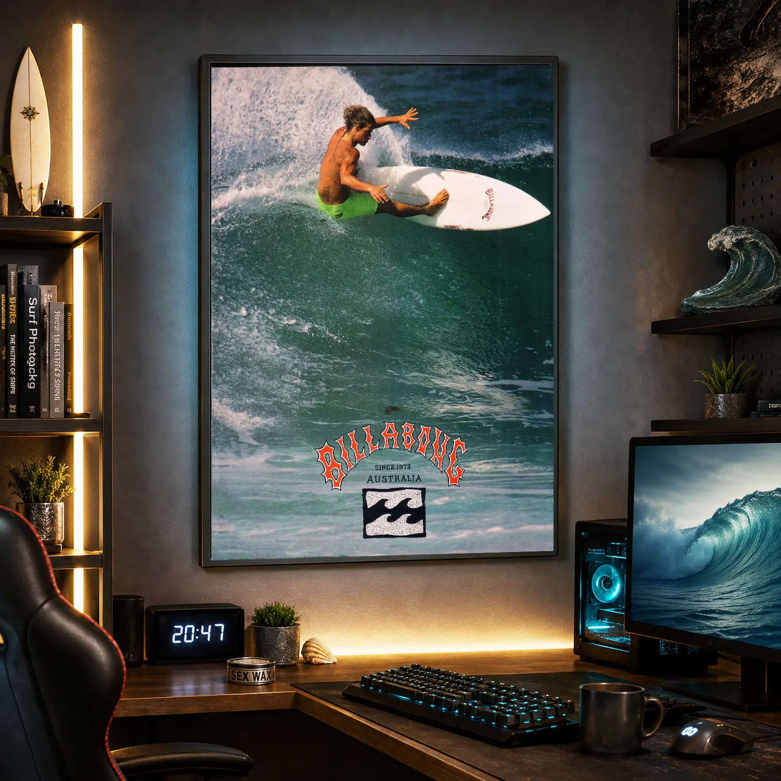 Billabong Surfing Canvas Wall Art Poster Vintage Ocean Wave Poster, HD Surfer Print with Black Frame, Beach Room Decor for Bedroom, Surf Shop and Man Cave,Gifts for Surfers