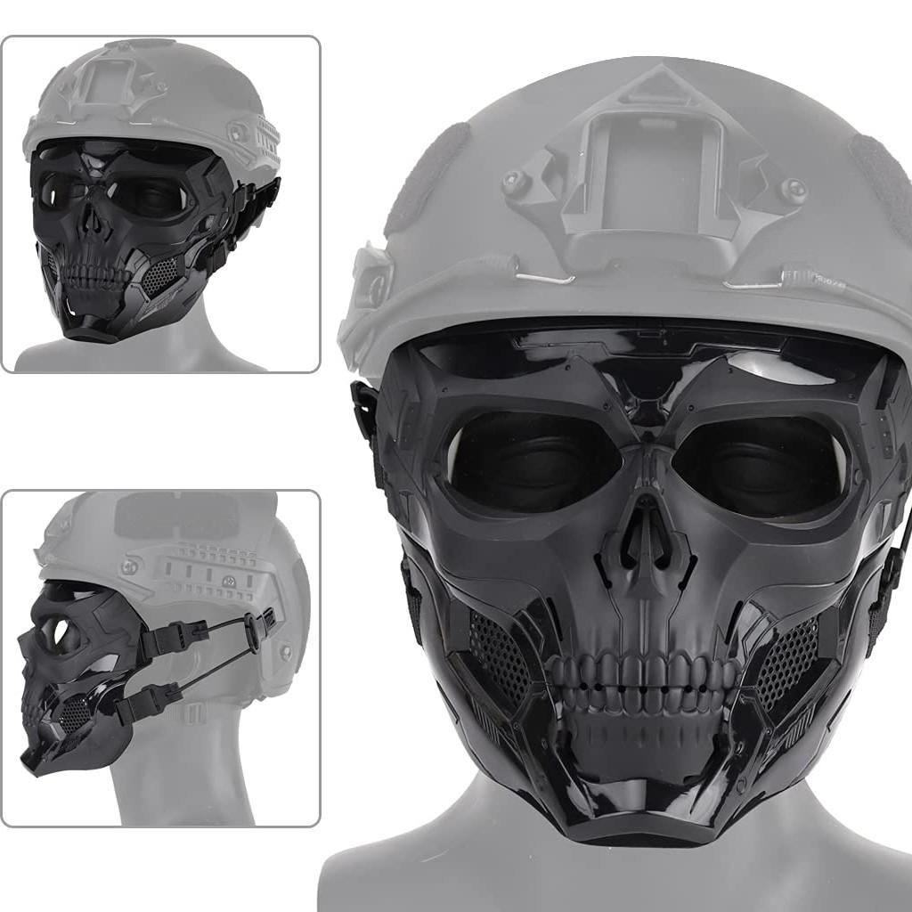 Outdoor Skull Tactical Mask, Helmet wear or Head wear Dual Mode, Halloween Party Game Mask Compatible with Fast Helmet