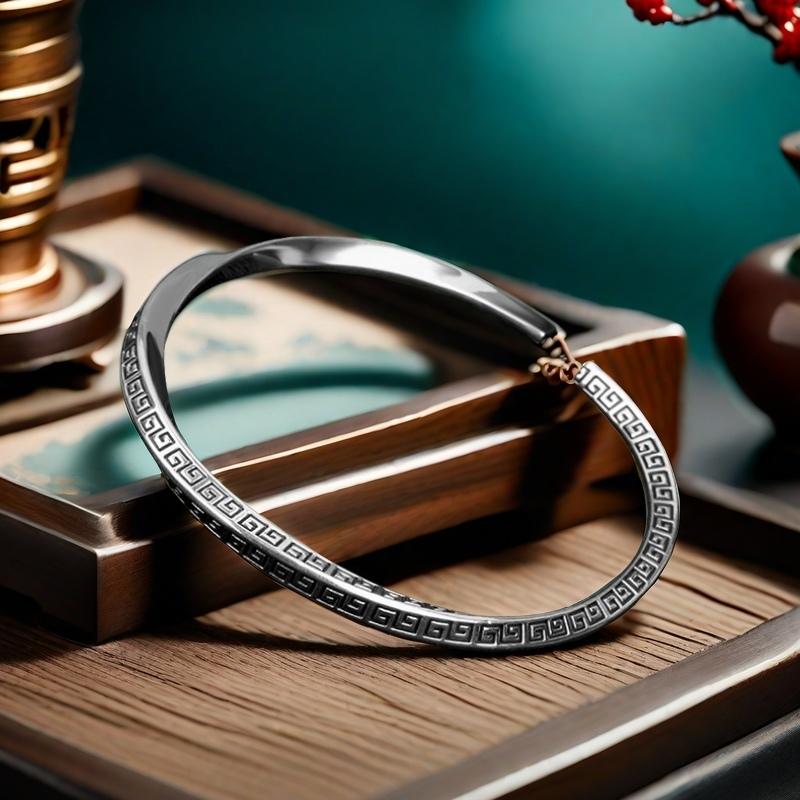 Solid Silver s925 bracelet Sterling Silver bracelet Men's open bracelet can be freely adjusted size send boyfriend send Dad birthday holiday gift Silver weight 32g / 1.12oz