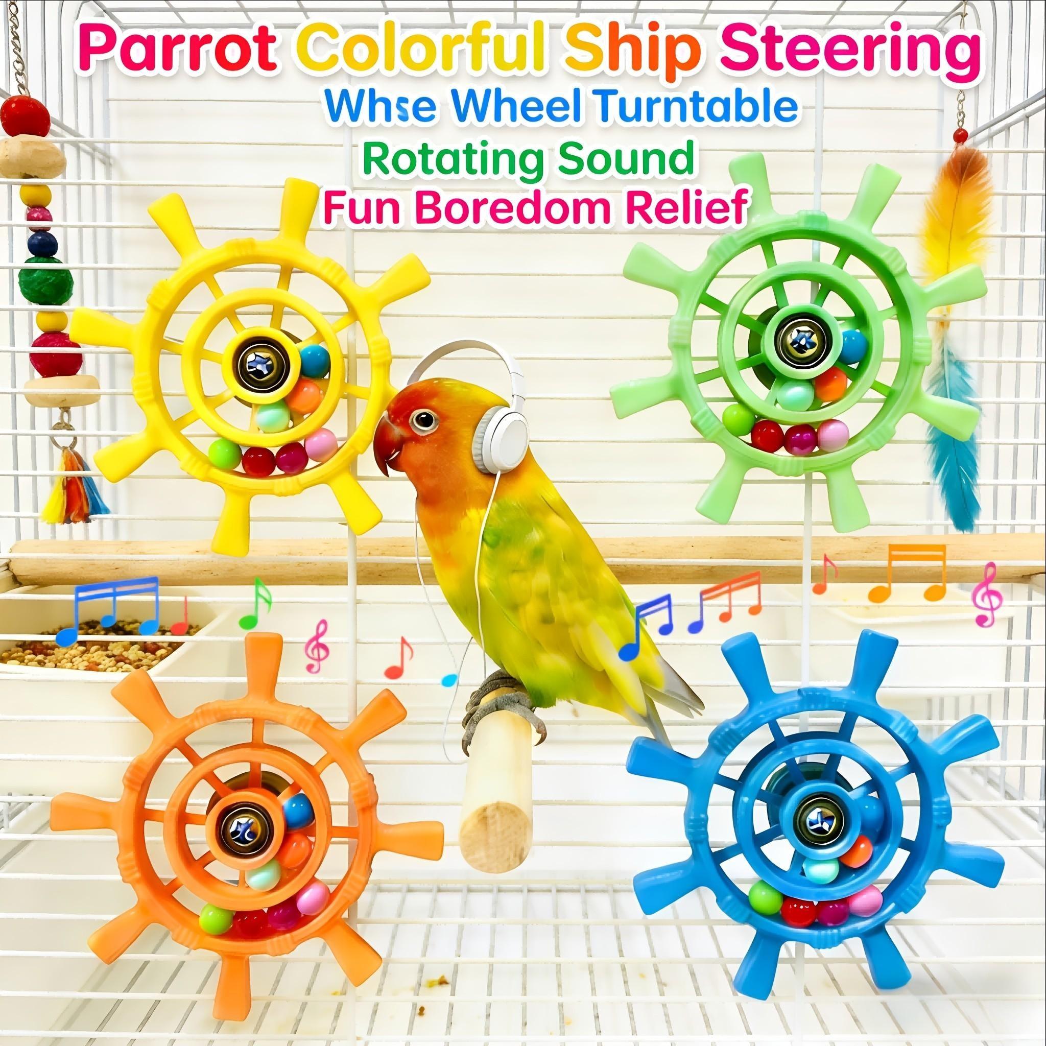 Parrot Steering Wheel Colorful Beads Turntable Toy, Entertainment Stress Relief, Bird Cage Decoration, Interactive Parrot Toy