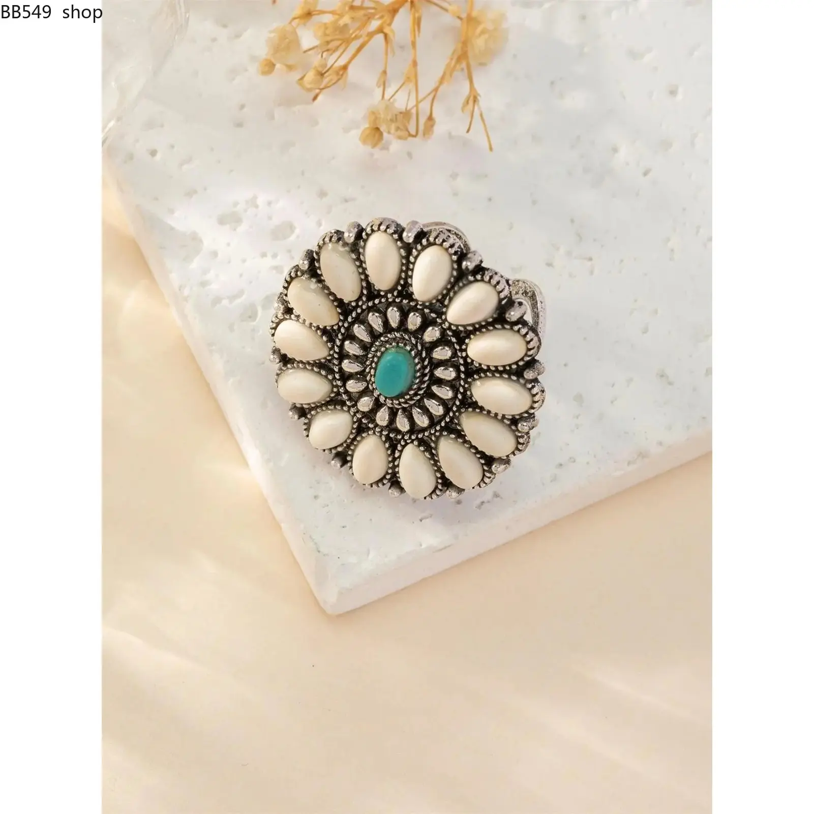 Vintage Fashionable Turquoise Texture Decorated Cuff Ring, 2024 New Style Jewelry for Party, Daily Clothing Decor, Trendy All-match Clean Girl Jewelry for Birthday Gift