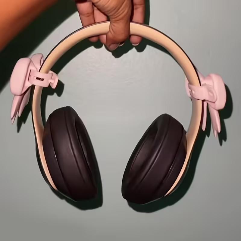 Silicone Bow Headset Accessories, 2 Pack 3D Bow Headset Decoration, Cute Headset Pendant, Girl Heart Silicone Bow Clip, 3 Colors Optional, Aesthetic