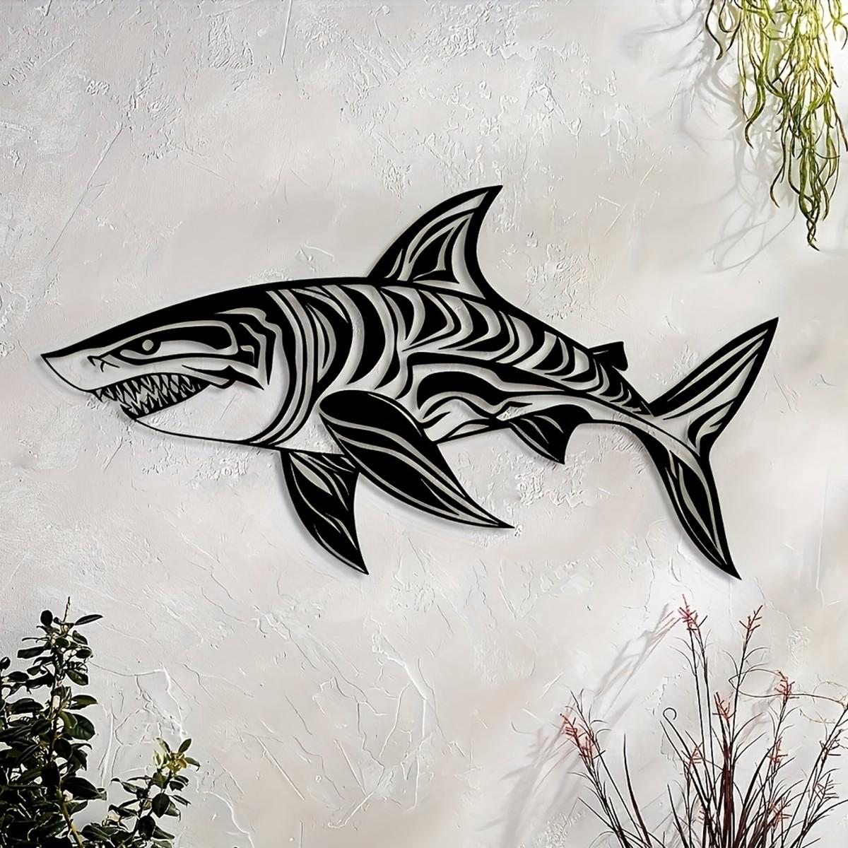 Shark Wall Art Sculpture, Unique Ocean Design, Laser-Cut Metal Decor, Perfect for Home Decoration, Creative Gift Idea
