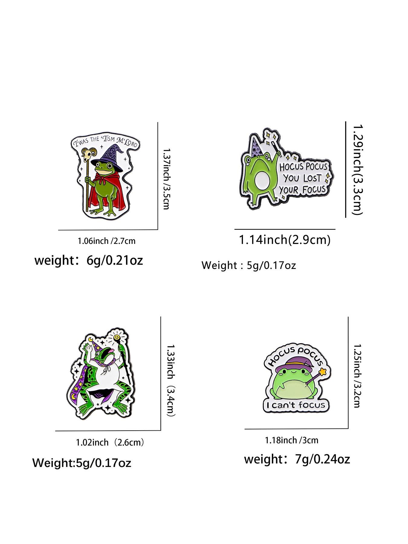 4pcs/set Frog Wizard Badges, Cute Animal Print Pins, Perfect Gift for Family Friends, All-Season Fashion Accessory
