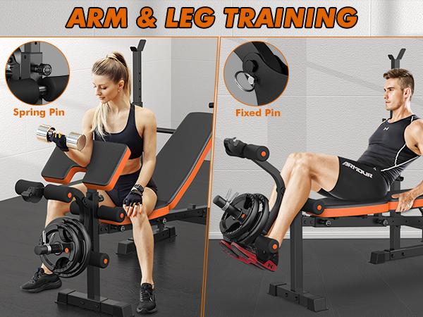 Bearbro Bench Press Set, 880LBS Adjustable Weight Bench with Leg Extension and Preacher Curl Pad, 8 IN 1 Multi-Function Gym Bench with LAT Pulldown Pulley System, Full-Body Workout Home Gym Equipment Squat Rack