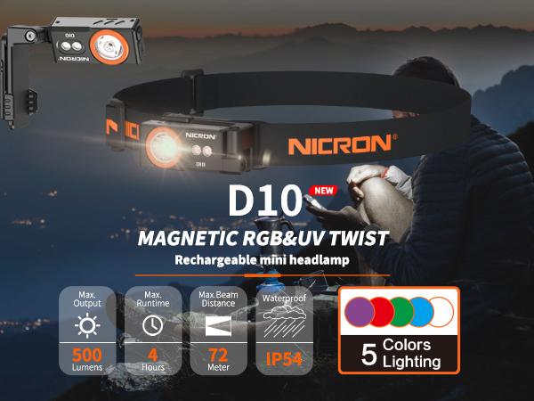 TikTokShopNewYearDeals NICRON D10 Rechargeable LED Headlamp - 500 Lumens, RGB 5 Color Modes, IP54 Waterproof, 360° Rotatable, with Clip & Magnetic Base - Perfect for Hunting, Fishing, Hiking, Camping, Running & Outdoor Adventures High Performance Flashlig TikTokShopNewYearDeals NICRON D10 Rechargeable LED Headlamp - 500 Lumens, RGB 5 Color Modes, IP54 Waterproof, 360° Rotatable, with Clip & Magnetic Base - Perfect for Hunting, Fishing, Hiking, Camping, Running & Outdoor Adventures High Performance Flashlig