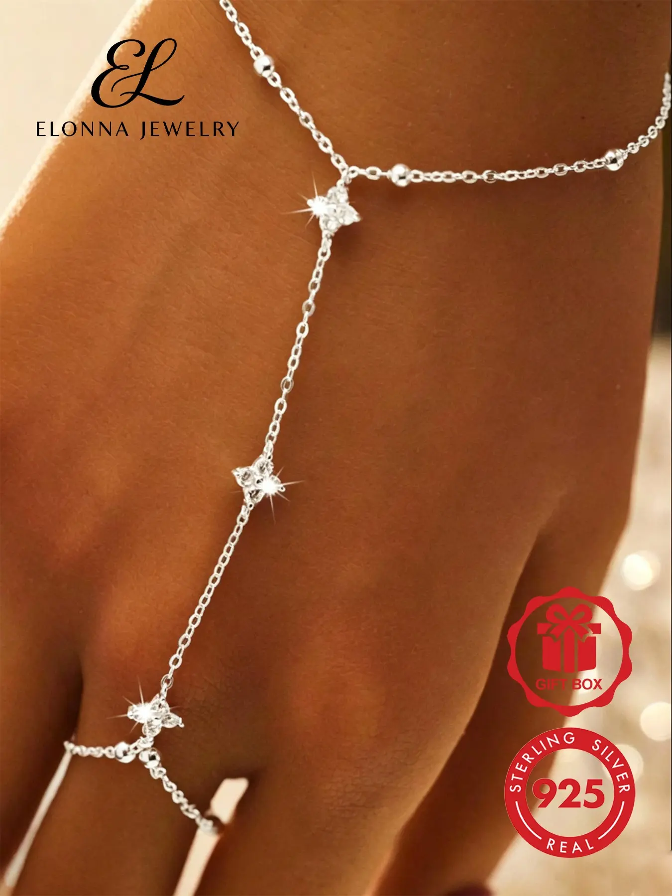 925 Silver Color Elegant Four Leaf Clover Zircon Ring Bracelet, Stylish Jewelry for Women for Daily Party and Holiday Wear, Zirconia Bracelet, Exquisite Trendy Bracelet, High Quality Bracelet, Beautiful Bracelets