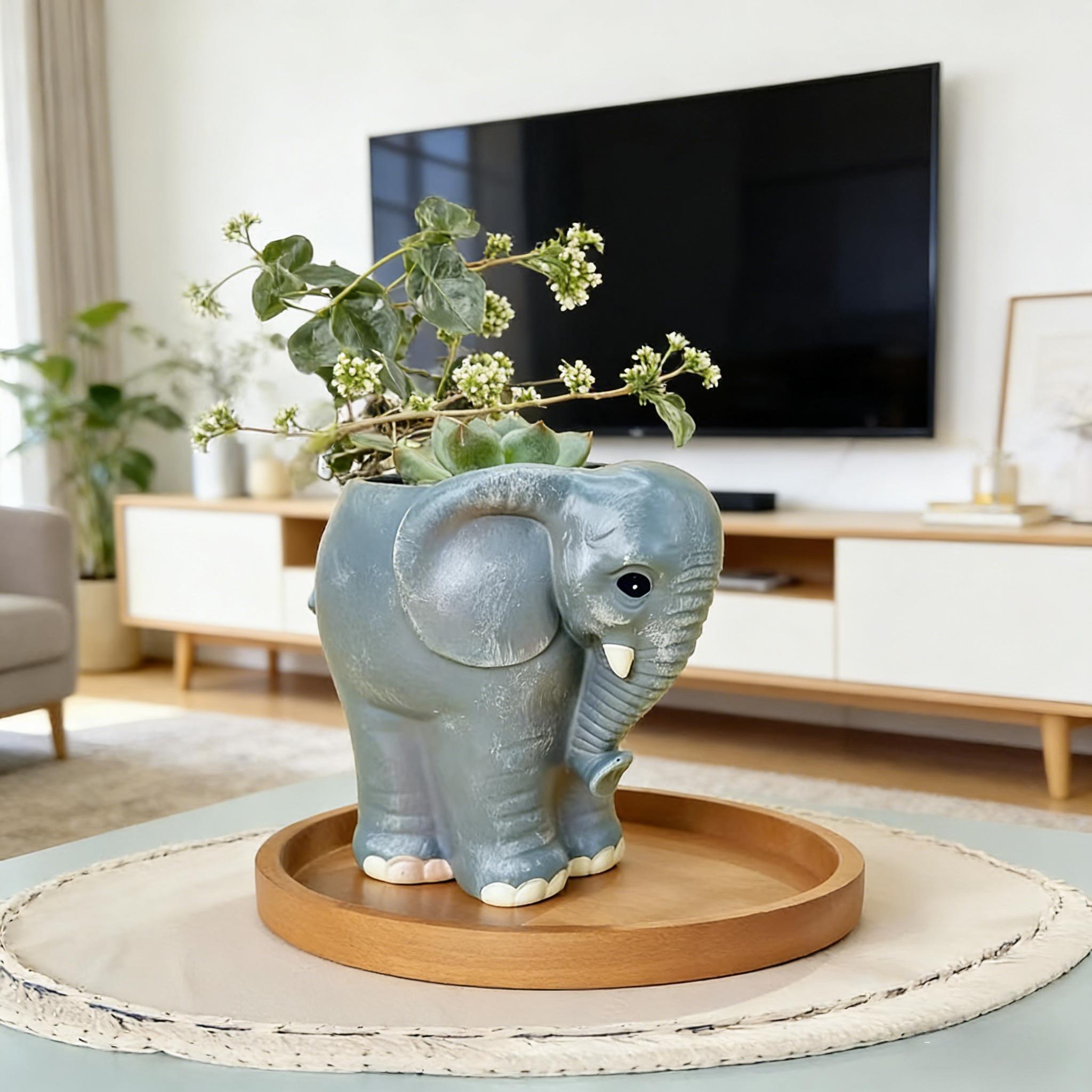 Elephant Shape Vase, Cute Healing Style, Creative Resin Craft, Desktop Floral Decoration, Home Decor Gift Idea, Perfect for Interior Design