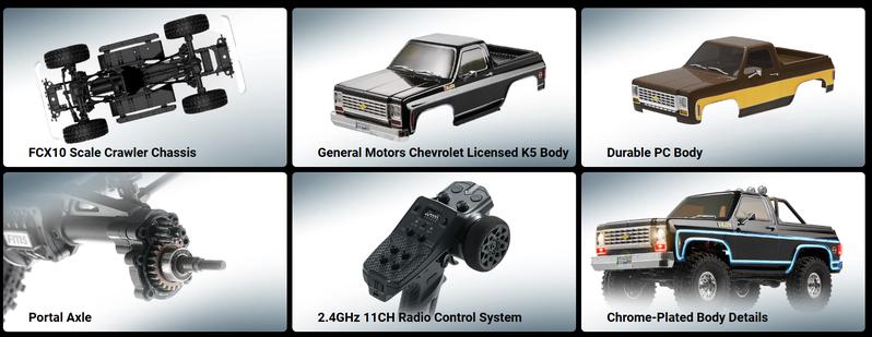 FMS 1/10 RC Crawler FCX10 Chevy K5 Blazer RS (does not come with Charger and battery) RC Car Officially Licensed Car Model RC Pickup Truck Hobby RC Offroad Rock Truck DIG/4WD/FWD 11CH 2.4GHz Remote Control Car for Adults Included Gifts