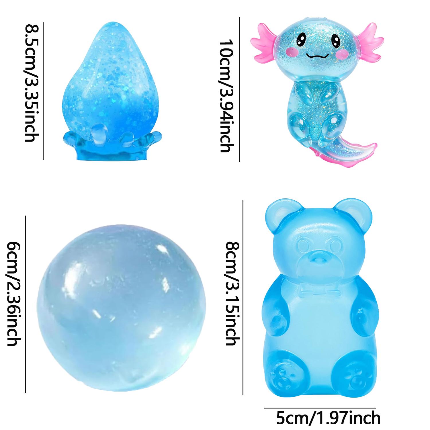 4counts Blue Maltose Squishy Toy Cute Mochi Anti Stress Fidget Toy Soft Simulated Bule Transparent Ball Quick-rebound Decompression Toy