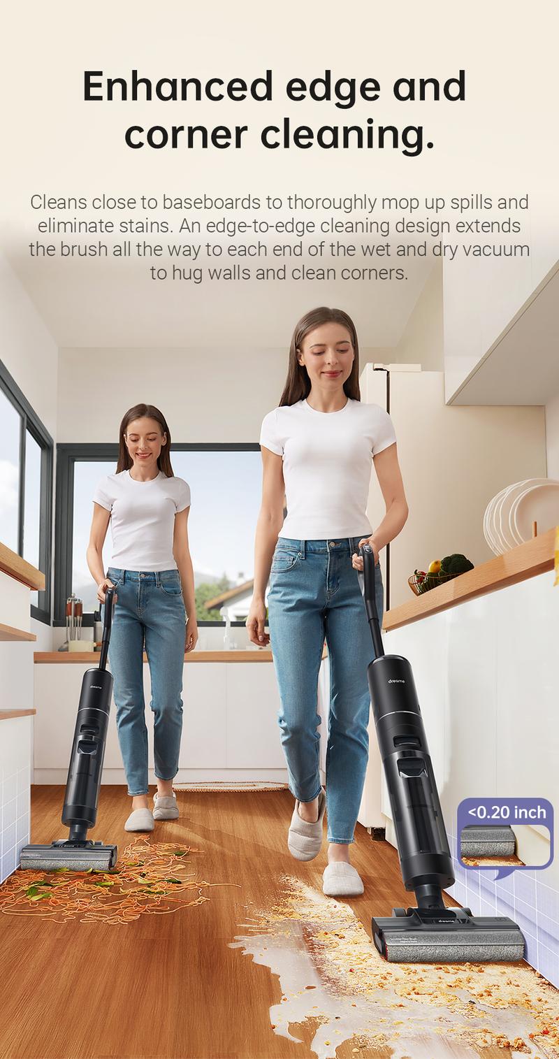 DREAME H12 PRO Wet Dry Vacuum Cleaner, Smart Floor Cleaner Cordless Vacuum and Mop for Hard Floors, One-Step Edge to Edge Cleaning with Hot Air Drying Black