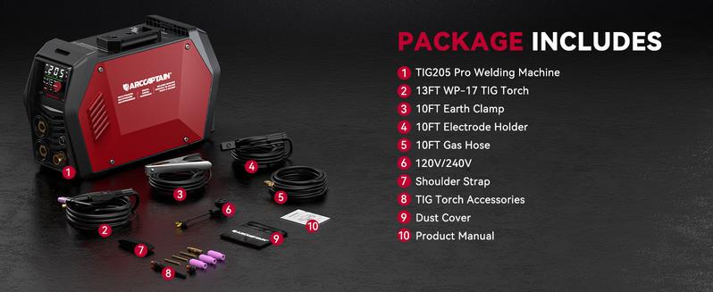 ARCCAPTAIN TIG205 Pro DC TIG Spot Cold Welder Heavy Duty Tool Kit Metal Tool  Best DC TIG Machine for Pipe Welding, Industrial-grade level