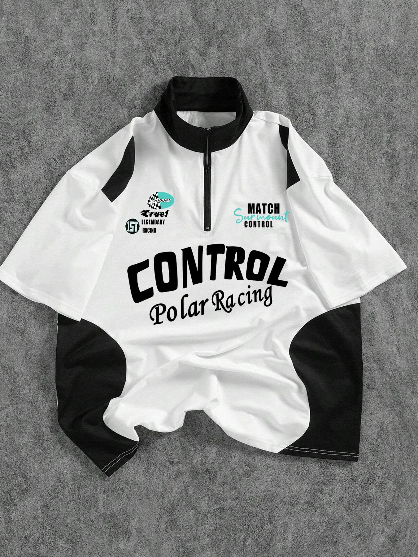 Men's Patchwork Half-Zip Polo Shirt, Racing Style Trendy Design, Perfect for Daily Wear or Unique