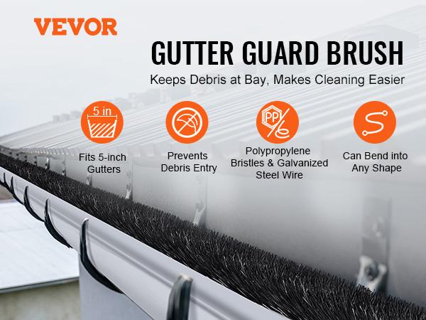VEVOR Bulk Pack Gutter Brush, 120ft Long, 4.33in Diameter Ground-Level Cleaning Tool, Leaf Guard for 5in Gutters, 40-Pack for Easy Roof Leaf & Debris Removal