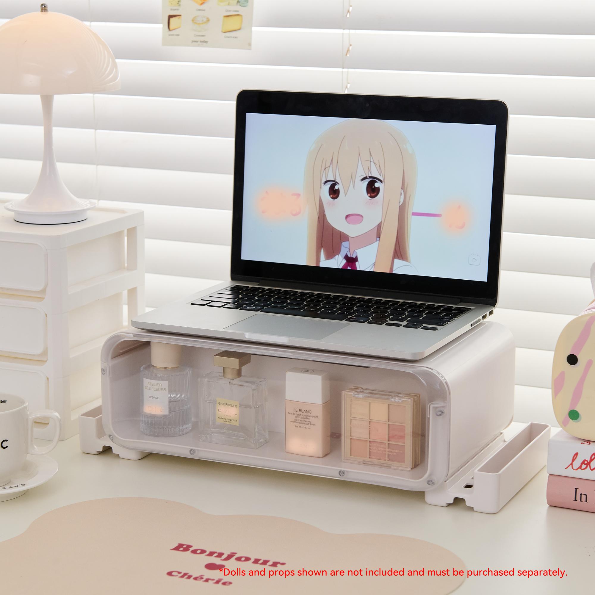 Desktop Monitor Riser with Transparent Showcase Drawer - Display Storage Organizer for Figures, Cosmetics, Office Supplies, Desk Decor & Desk Tidy