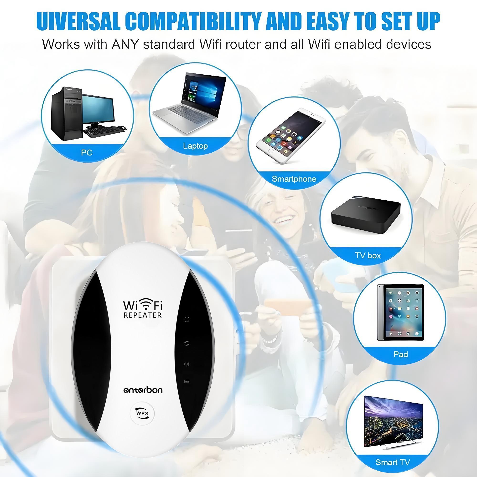 WiFi Extender Signal Booster, Covers 2640sq.ft, Supports 25 Devices, Long Range Amplifier, Ethernet Port, 1-Tap Setup, Access Point