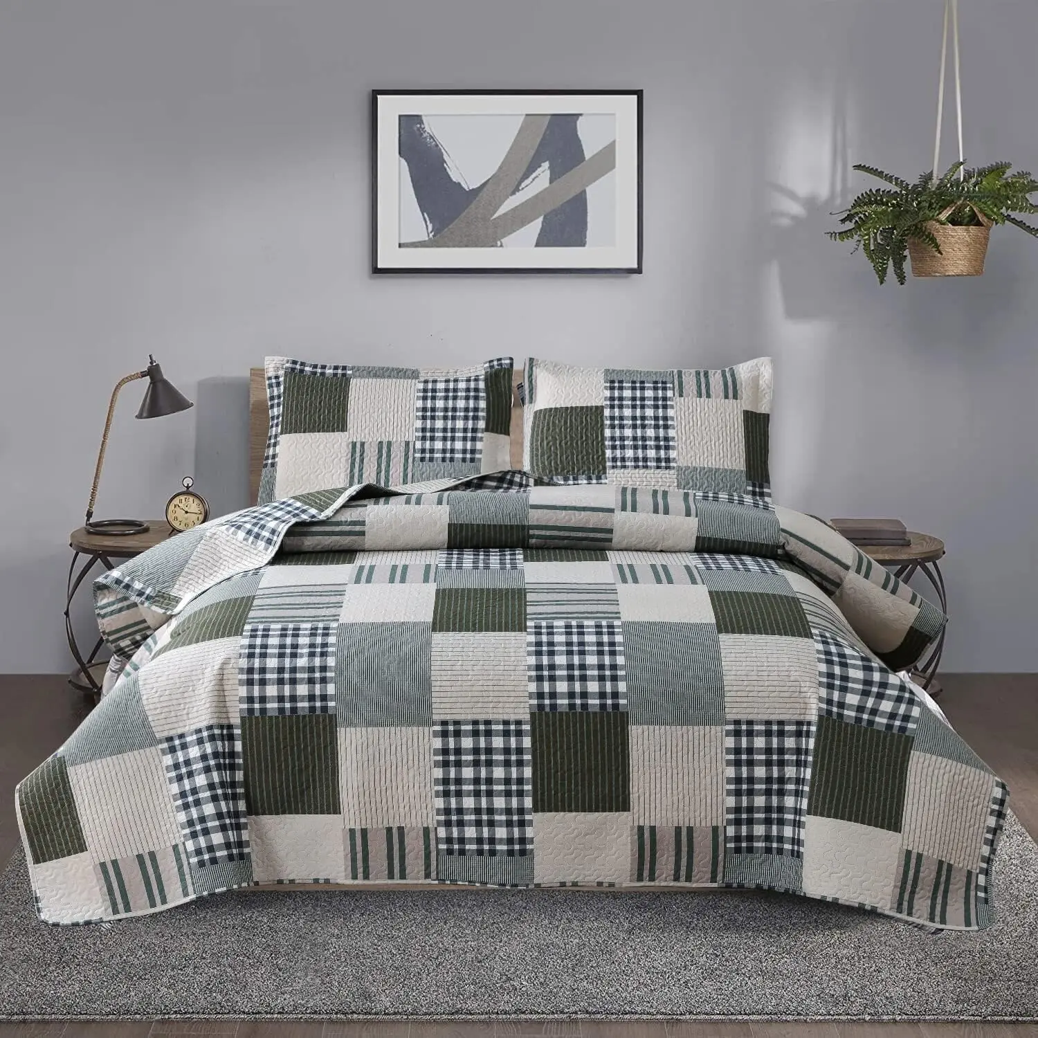 Bedspread Set King Size Set Bedding Lightweight Bedspread Patchwork Bedding Reversible Stripe Line Style Mens Coverlet Soft Breathable Bedspread King Bed