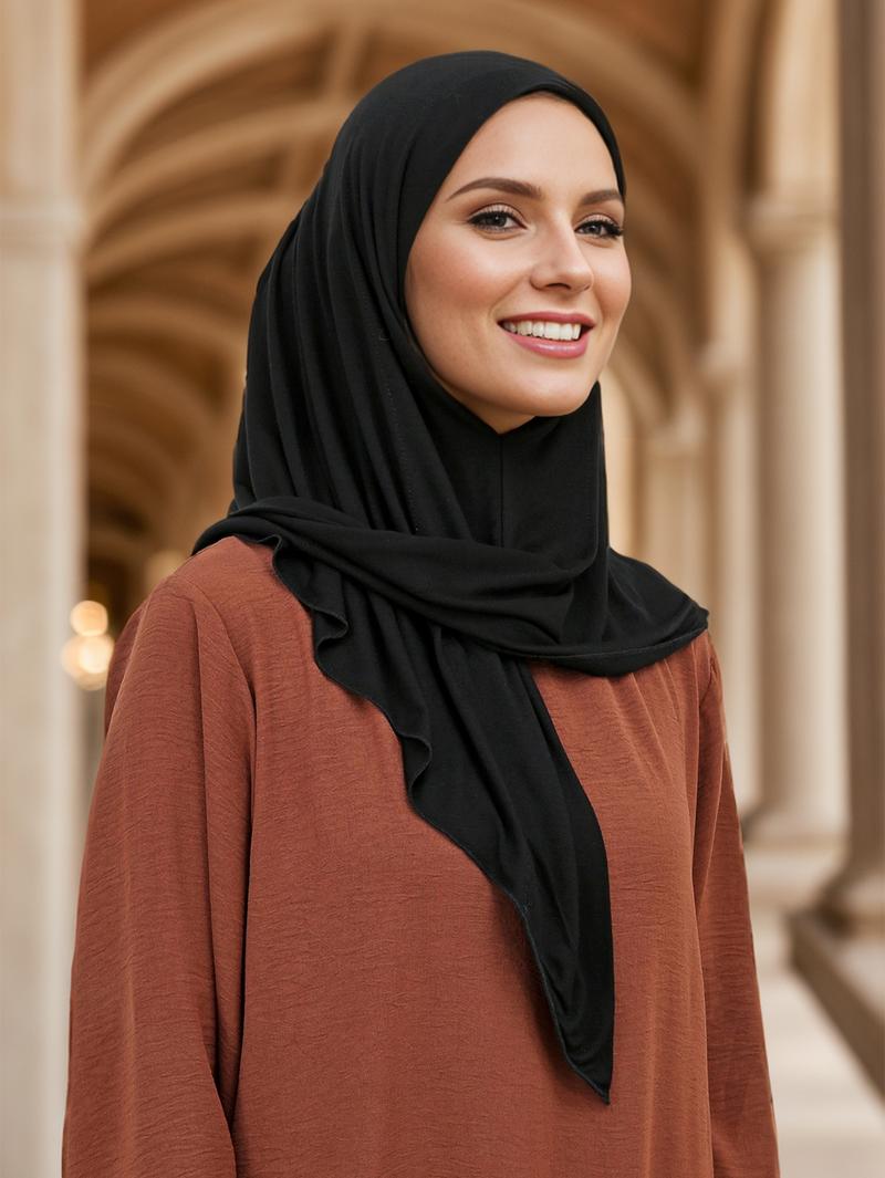 Women's Plain Stretchy Head Scarf Turban Hijab, Elegant Daily Wear Design, Breathable & Sun Protection, Perfect for All Seasons