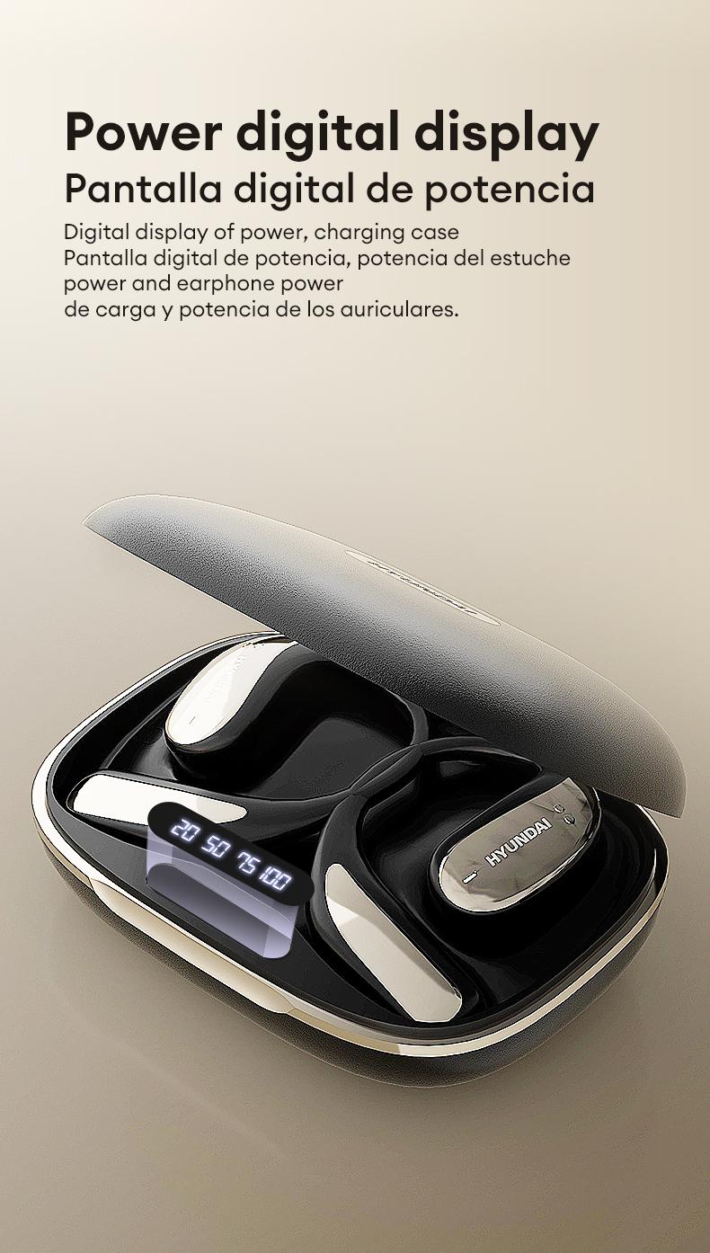 HYUNDAI Vogbuds 5 Pro OWS Smart Voice Assistant Headset, Dynamic Stereo Sound Earbuds with ENC Call Noise Canceling Mic, Digital Battery Display