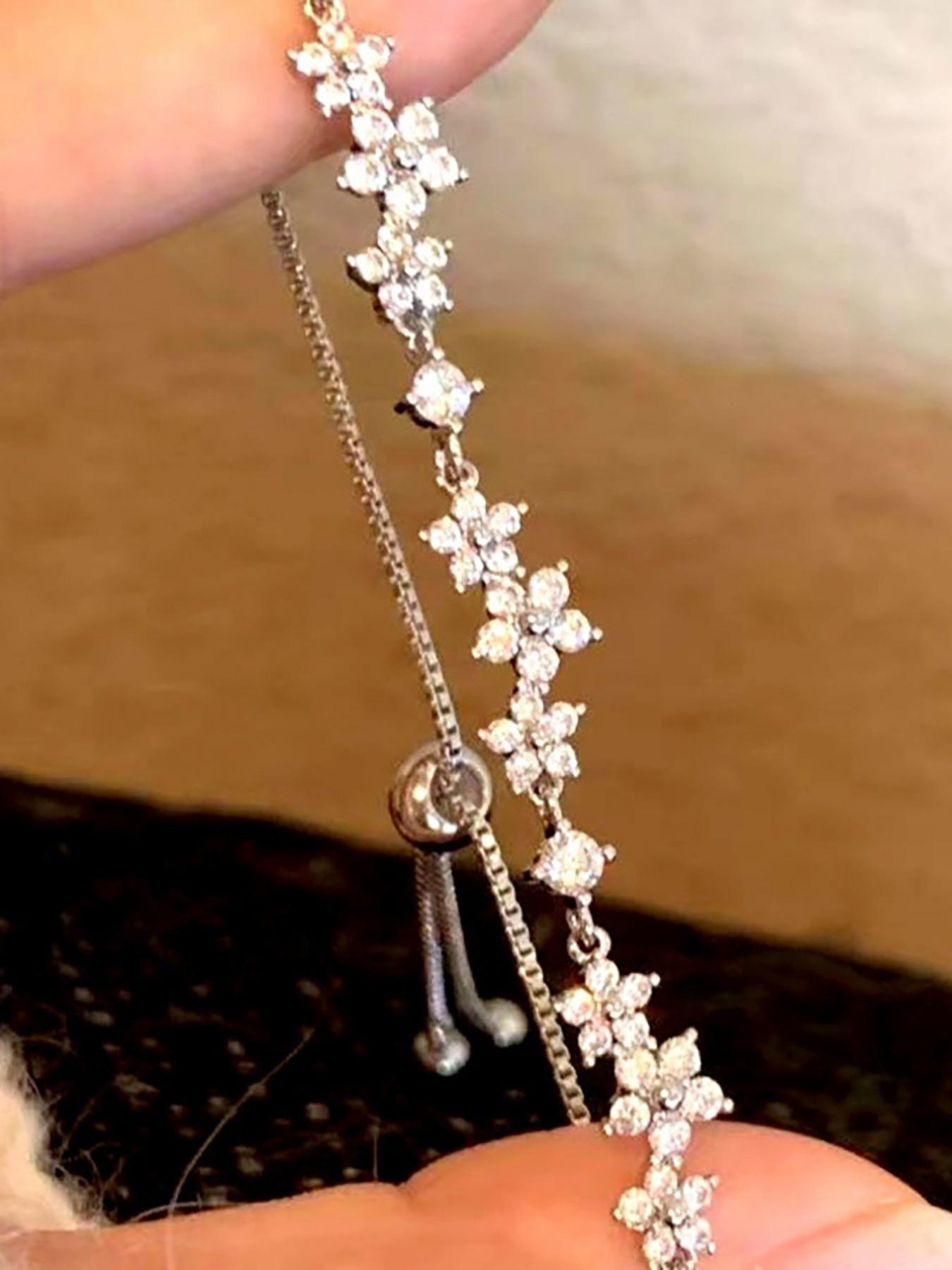 Elegant Rhinestone Clover Flower Bracelet, Ladies' Evening Party Jewelry, Stylish Accessory for Special Occasions, Unique Handmade Design