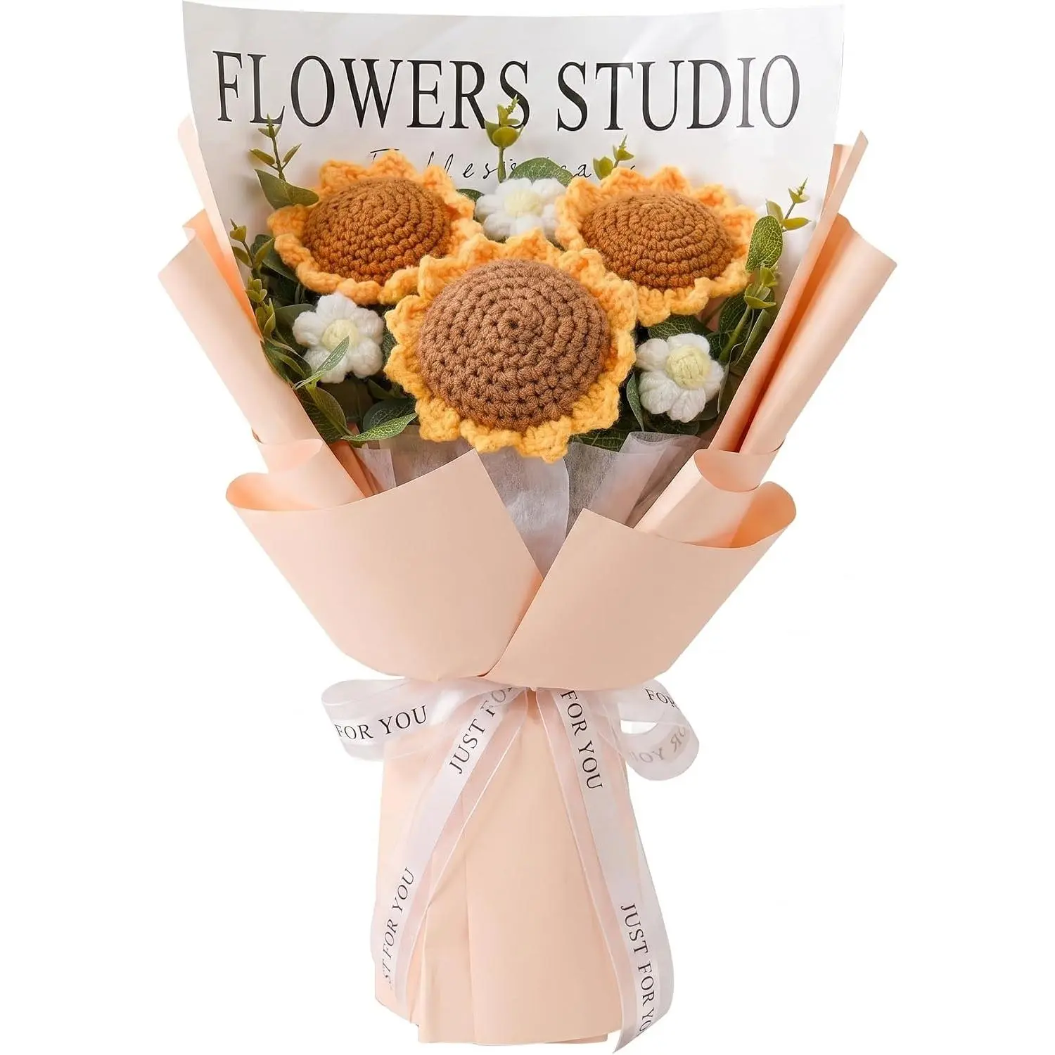 KIRIFLY Artificial Flowers Handmade Crochet Sunflower Ideal Gift for Valentine's Day Mother's Day Birthday Living Room Bedroom Decor (Brown)