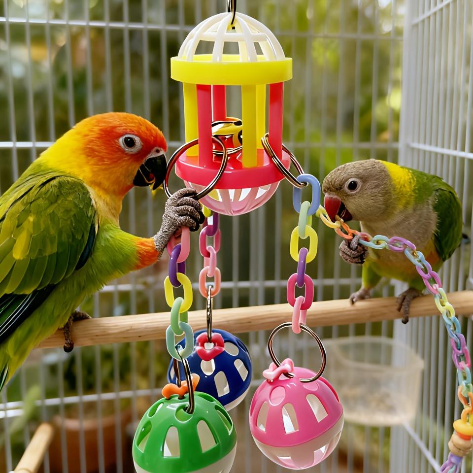 Parrot toy bird supplies: bell ball chain chewing toy, available in various colors, relieves boredom, combats depression, makes sounds, and serves as a chewing and beak-grinding toy
