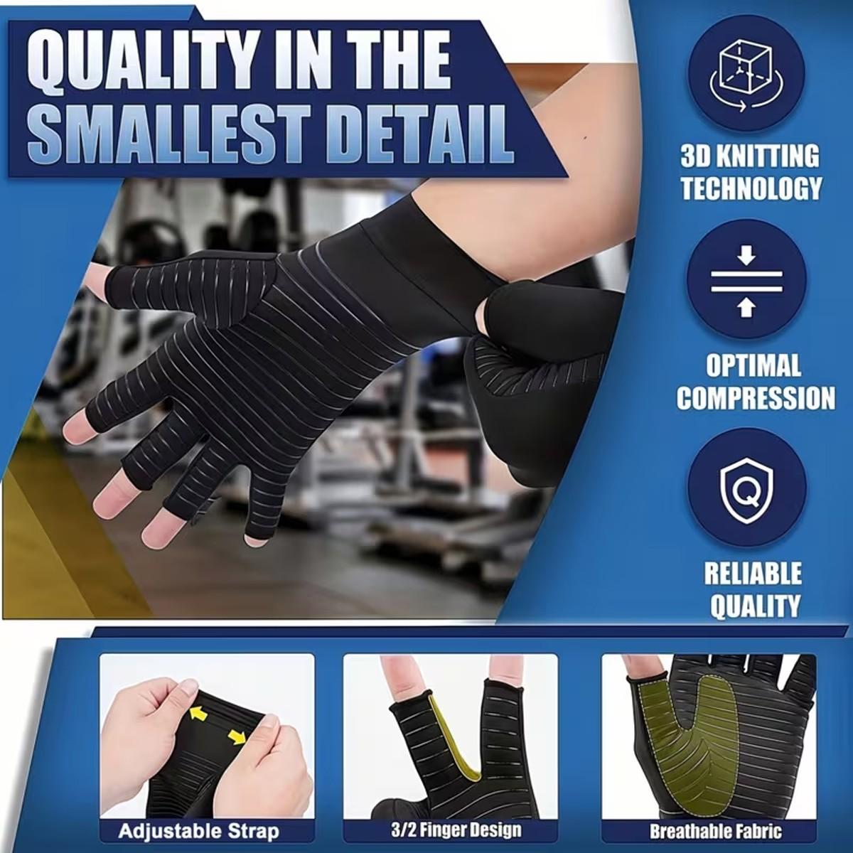 Unisex Compression Copper Gloves, Breathable Anti-Slip Fitness Gloves with Silver Stripes, Pain Relief for Arthritis, Office Work, Pressure Gloves