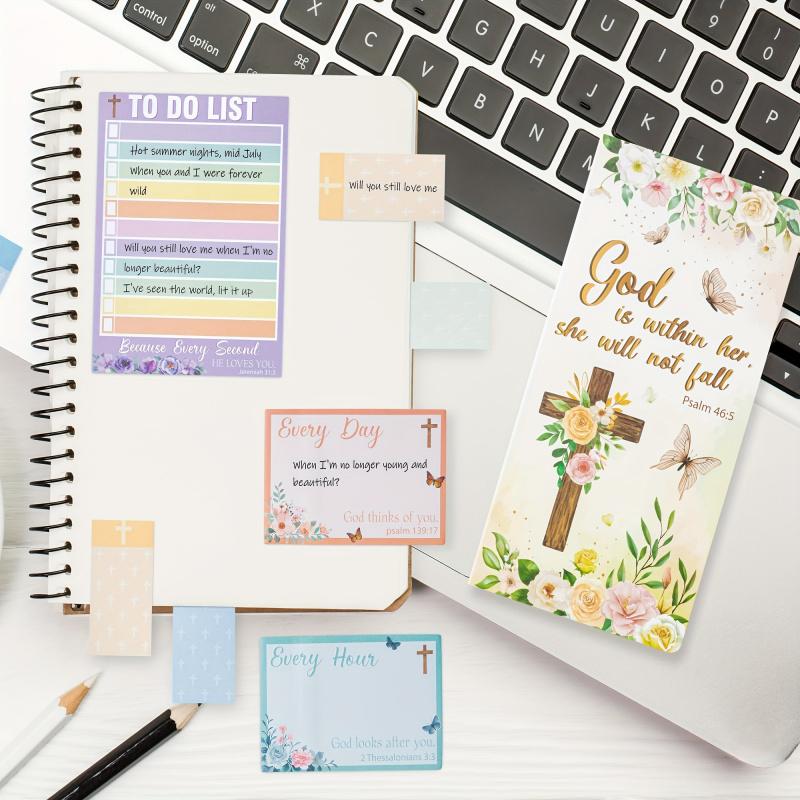Floral Jesus Notepad Set - Task List Sticky Notes, Adhesive Stickers, Bible Study Notes, Scripture Writing Memo, New Year and Easter Gifts, Back-to-School Essentials