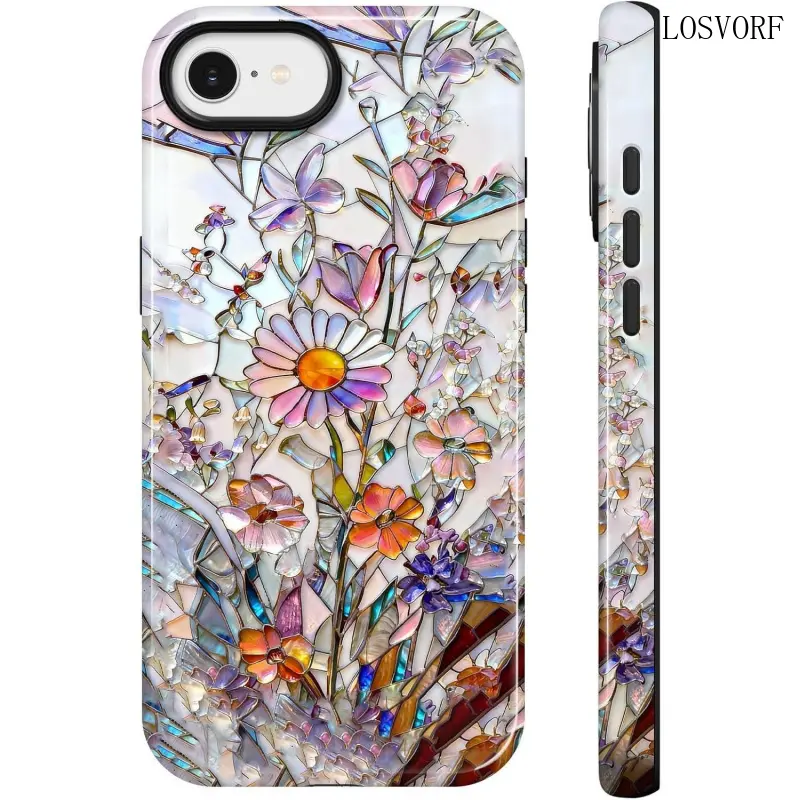 [Magnetic Compatible]Lumen for iPhone 16e & iPhone 17e Case, Compatible with Magsafe, Hard Shell Cover with Camera Protection for Women Girls - Colorful Wildflower Summer Bouquet Stained Glass Pastel Pressed Flower Gift iPhone 17 16 15 14 13 12 Pro Max