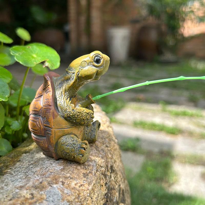 Cute Fishing Turtle Figurine, Outdoor Garden Pond Decor, Yard Balcony Plant Ornament, Adorable Water Pool Decoration