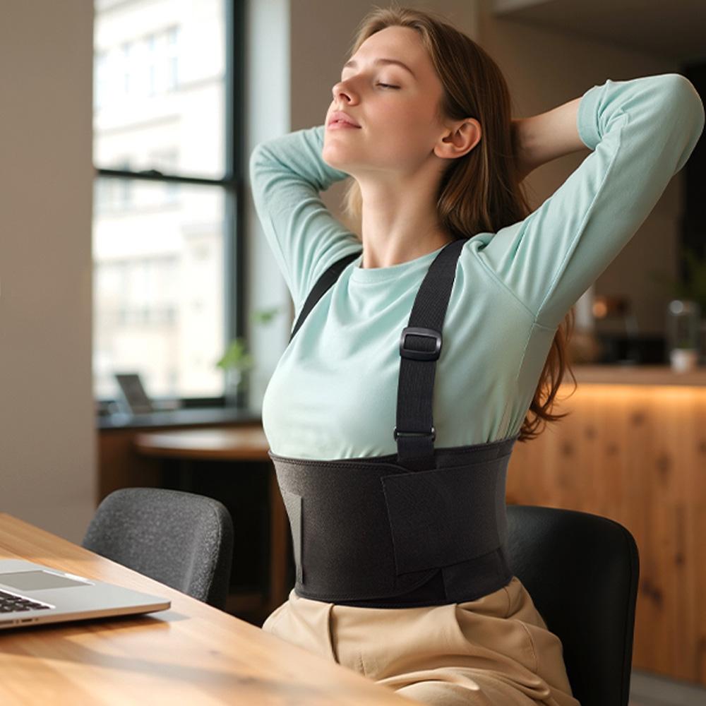 Work Back Brace with Adjustable Shoulder Straps [Stronger Support & Breathable Mesh] Breathable Lumbar Brace Lower Back Support Belt for Men Women - for Lifting, Warehouse, Construction & Moving