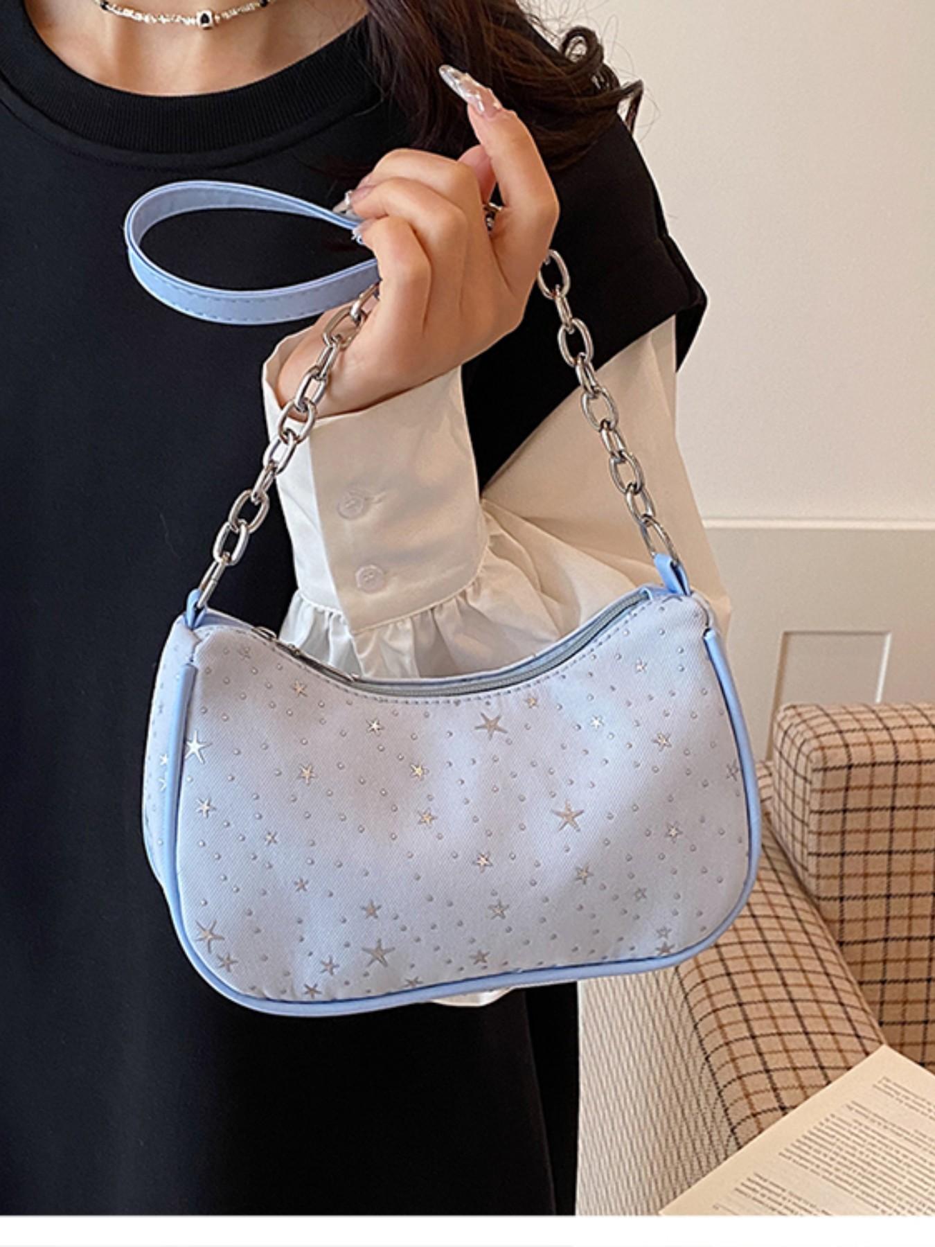 Gentle Star Print Underarm Bag, Adjustable Drawstring Handle, Spring Summer Commuter Shoulder Bag, Trending 2026 Fashion Accessory
