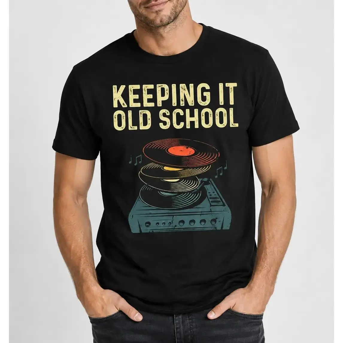 Men's Retro Vinyl Record Graphic T-Shirt - Music Lover DJ Vintage Tee