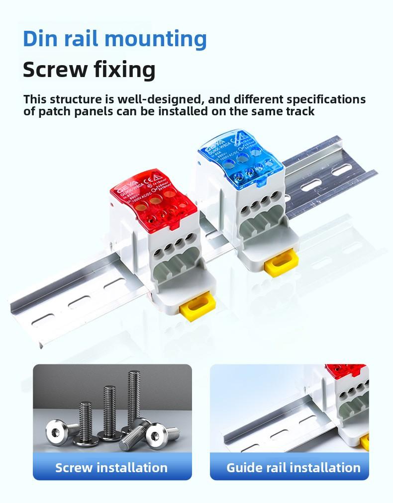 4 pack Power Distribution Block, UKK 80A Single Pole DIN Rail Mount Terminal Block, 1-in Multi-out Modular Connector for Industrial Electrical Control Boxes and Cabinets