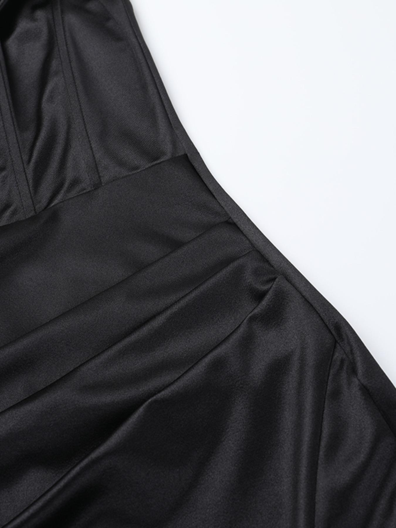 Elegant Satin Dress with Drop Shoulder Design, Waist Cinching & Split Thigh Detailing, Perfect for Special Occasions, Aesthetic