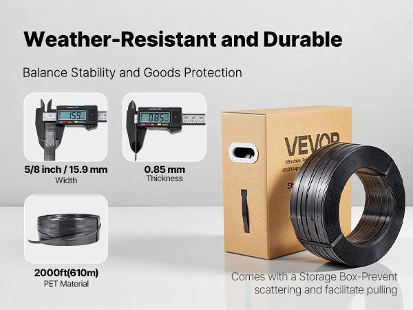VEVOR Banding Strapping Kit, Heavy Duty Banding Sealer Tool with 2000 ft PET Band, 600 Metal Seals, 200 Corner Protectors, Plastic Pallet Packaging Strapping Kit for Warehouse, Transportation, Home