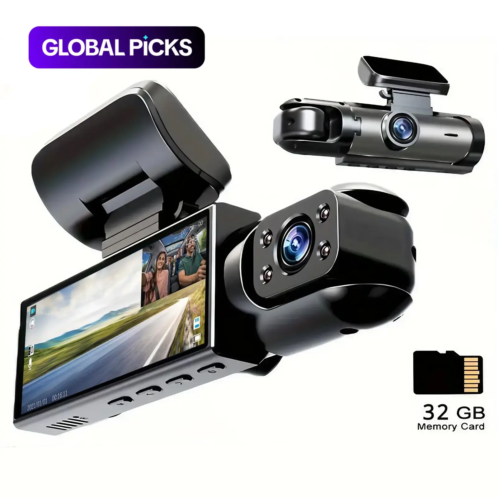 Car DVR, 3.16 Inch IPS Screen 1080P HD Car Dash Cam DVR with 32GB Memory Card, Car Driving Recorder with Infrared Night Vision, G-sensor Car Camera, Automotive Driving Recorder, Touchscreen Dash Cam, Dashcams